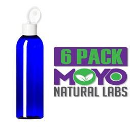MoYo Natural Labs 4 oz Travel Bottles, Empty Travel Containers with Flip Caps, BPA Free PET Plastic Squeezable Toiletry/Cosmetic Bottles (Neck 20-410) (Pack of 6, Blue)