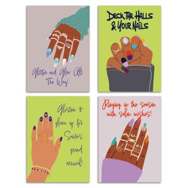 Ritzy Rose 24 Nail Salon Holiday Greeting Cards in 4 Colorful Illustrations with Envelopes