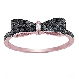 CloseoutWarehouse Black and White Cubic Zirconia Ribbon Bow Ring Rose Gold-Tone Sterling Silver Size 10