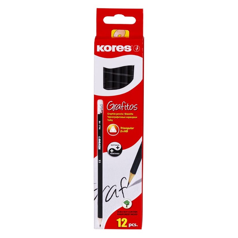 Kores Grafitos HB pencil with eraser, 12 pieces, colour: black