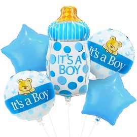 KatchOn, Its A Boy Balloons Set - 31 Inch, Pack of 5 | Baby Boy Balloons | Baby Shower Balloons for Boy | Blue Baby Bottle Balloons for Welcome Home Baby Boy Decorations | Baby Boy Shower Decorations