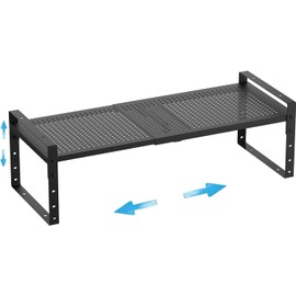 Wobmmi Expandable,Adjustable & Stackable Spice Rack, Cabinet Kitchen Countertop Shelf Organizer,Metal Pantry Storage Shelves - Space-Saving Storage Solution(1Pack/Black/Large)