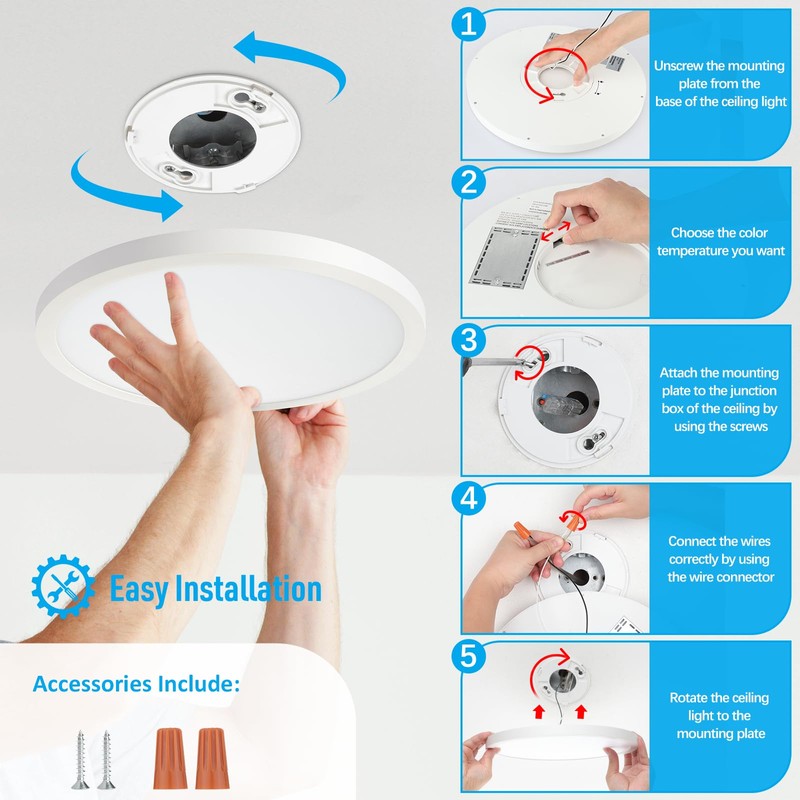 SunRider 4-Pack LED Flush Mount Ceiling Lights, Dimmable 5CCT Selectable