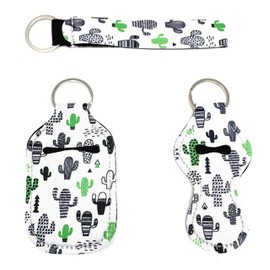 Keychain Set for Women, Wrist Lanyard, Hand Sanitizer Holder Key Chain, Fashion Accessory (Cactus 3 piece)