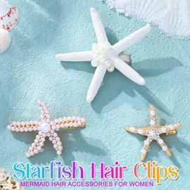 Unicra Starfish Hair Clips Gold Seashell Hair Clip Beach Mermaid Hair Accessories for Women and Girls Pack of 3 (Gold)