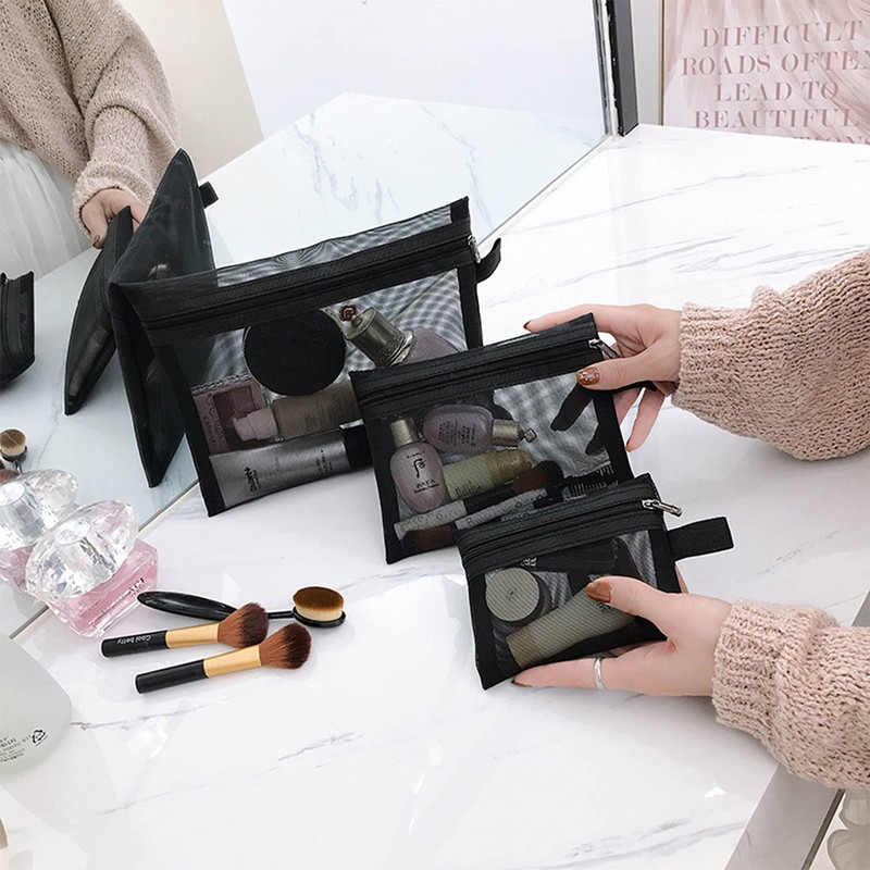 HOYOFO Mesh Case, Cosmetic Pouch, Storage, Small Items, Multi-functional, Set