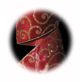 The New 10 Yards Elegant Dark Wine Red Gold Glitter Swirl Christmas Wired Ribbon 4" W Perfect for Crafting, Gift Wrapping, and Decorating Ribb1w02246