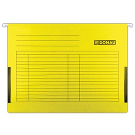 DONAU Hanging Bag with Linen Frogs | Made from Recycled Cardboard 230 GSM for DIN A4 Colour: Yellow | Pack of 5 | Interchangeable Blank Label | Ideal for Office and School and the Authority