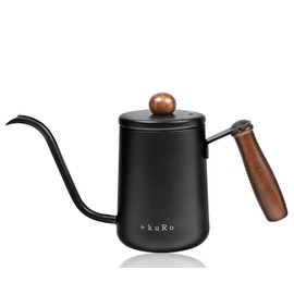 +kuRo Coffee Pot, Drip Pot, 19.7 fl oz (550 ml), Compatible with Direct Fire, Stylish, For Drip for 2-3 People, With Lid, Narrow Mouth, Camping, Outdoor Activities (Black)