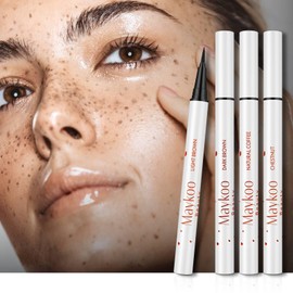 4 Colors Freckle Pen, Natural Lifelike Face Fake Freckle Stamp Makeup Pen Waterproof Long Lasting Quick Dry 0.1 mm Tip Faux Freckles Sun-kissed Makeup-Light Brown,Natural Coffee,Chestnut,Dark Brown