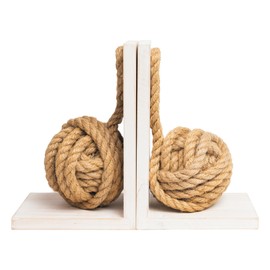 Defined Deco Decorative Bookends,Vintage Wood Bookends with Heavy Nautical Knot Rope,Beach House Book Ends for Shelves,Sturdy Book Holders,L Shaped Bookends for Office,Home Decoration,Pack of 2.