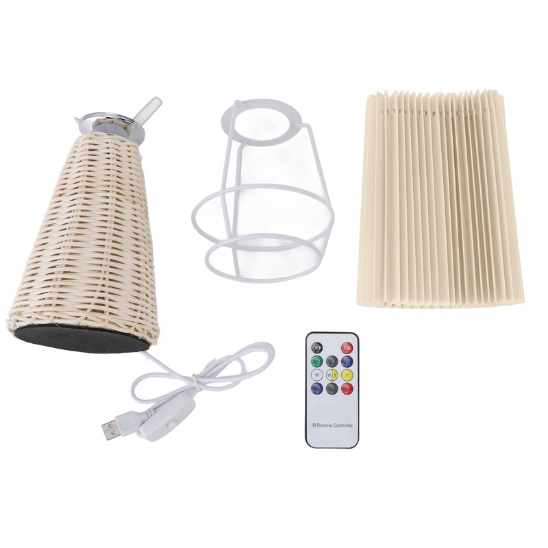Pleated Table Lamp with Remote Control Modern Beige Fabric Shade