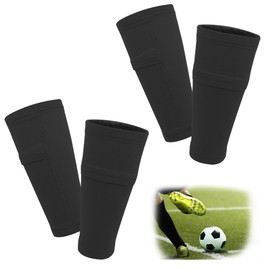 FIBOGOUP 2 Pair Football Shin Guards Sleeves - Optimized Insert Pocket,Soccer Shin Pads Sleeves Boys Girls - Breathable and lightweight (Black M)