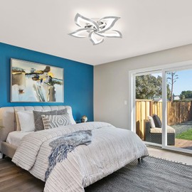 Sovinzert Modern Ceiling Light Fixture, 3000K-6000K Dimmable Flush Mount Ceiling Light with Remote Control, 45W Acrylic Chrome LED Ceiling Lights for Living Room, Bedroom, Dining Room,23.6In