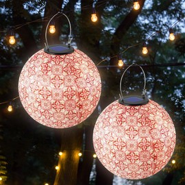 Riisoyu 2 Stück Lampions Solar Außen, 25cm Solarlampen Wasserdicht Nylon Solarbeleuchtung Hängende Gartenlaterne Außen Wetterfest Laternen Geeignet für Garten, Terrasse, Hochzeit, Urlaubsdekoration