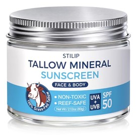 Organic Beef Tallow Sunscreen-SPF 50 with Zinc Oxide,Non-Toxic 2-in-1 Moisturizer  Mineral Sunblock  Reef Safe, Chemical-Free,Lightweight, Clean...   