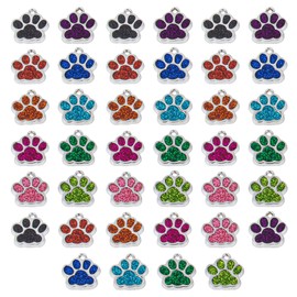Framendino, 40 Pack Animal Glitter Dog Paw Print Charms Enamel Footprint Pendants Beads for DIY Jewelry Making