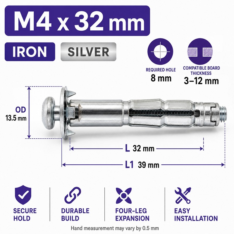 M4–M8 Metal Hollow Wall Expansion Anchors, Multiple Length Options