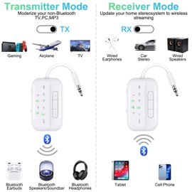 Bluetooth Transmitter Receiver,2-in-1 V5.3 Wireless Transmitter for Airplane,TV,PC,Gym,Switch. Supports up to 2 AirPods/Headphones. Bluetooth Receiver for Car/Home Stereo,with AptX Low Latency & HD