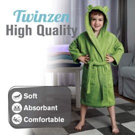 Twinzen - Bathrobe Kids for Boys & Girls - 100% Cotton Oeko-TEX® - Belt, 2 Pockets, Hood with Ears