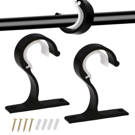 2Pcs Adjustable Curtain Rod Brackets, ø20-28mm Drapery Hooks Heavy Duty Aluminum Alloy Fixing Rod Bracket Hanging Rod Holder with Screws for Curtain or Wardrobe (Black)