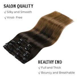 VINBAO Clip in Extensions Real Human Hair, Color #1BT4 Ombre Natural Black to Medium Brown Hair Extensions, 20inch 120g 6Pcs Human Hair Clip in Extensions for Women (CLIP#1BT4-20Inch)
