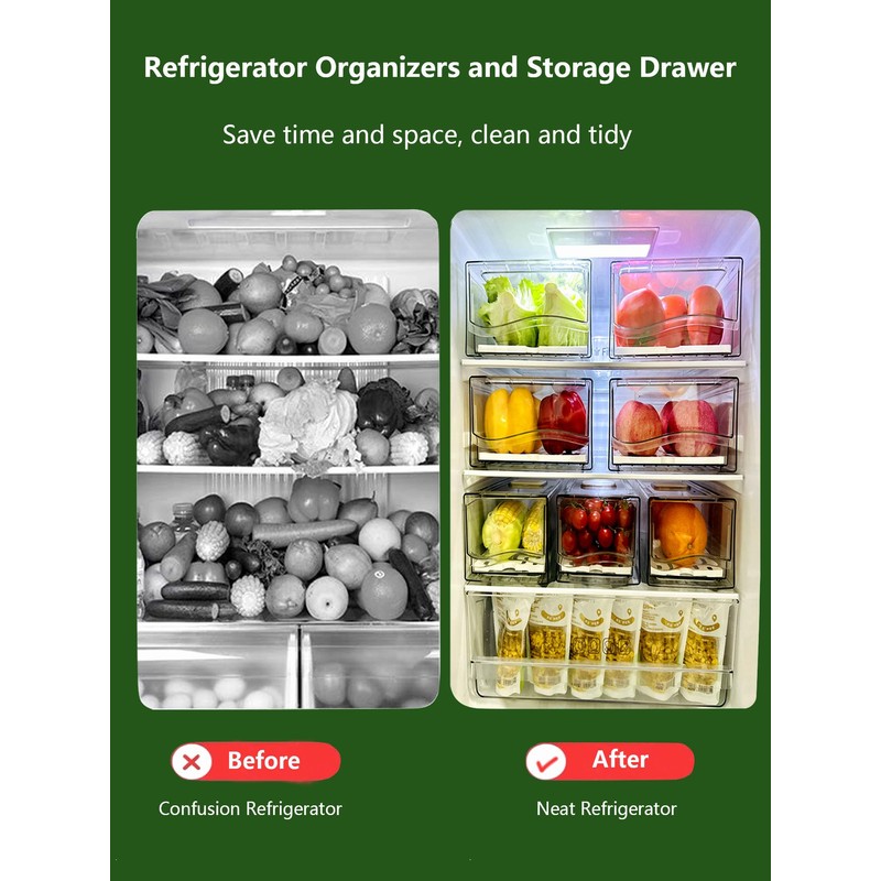 Femoliyes Refrigerator Organizers and Storage Drawer, Stackable Fruit Storage Containers
