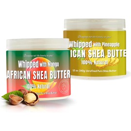 RA COSMETICS Pack De Manteca De Karité Batida - Piña Y Mango, Frasco De 340 G Cada Uno 100% Manteca De Karité Africana Pura Para Hombres Y Mujeres Hidratante Natural Con Vitaminas Esenciales Para