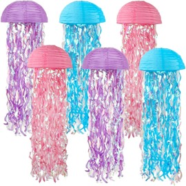Jellyfish Paper Lanterns Hanging Jelly Fish Paper Lanterns, 6 Packs Pink Purple Blue Hanging Lantern for Mermaid Theme Party Under The Sea Ocean Birthday Decorations Baby Shower Baby Room -10 Inch