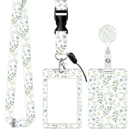 WKVPL ID Badge Holder with Lanyard, Retractable Badge Holders Reels with Lanyards Adjustable, for Women Kids Teacher Nurses Doctor Student(Cute Green Leaf)
