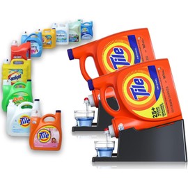 TidyFriend 2 Pack Liquid Laundry Detergent Holder Stand with Drip Tray & Rubber-Grip Feet, Stand for Laundry Room Organization and Storage, Fabric Softener Dispenser with Cup Holder (Black)