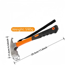 Camping Hammer Camping Mallet Tent Peg Puller, 12" high Carbon Steel Tent Hammer, Multifunction Outdoor Tent Stake Peg Mallet, Camping Hammer Heavy Duty, With Holding Stra (Orange)