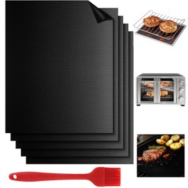 Grill Mat, Set of 5 Non-Stick Barbecue Baking Mat– Reusable Cooking mats for Charcoal, Gas, and Electric Ovens, Durable Easy-to-Clean Barbecue Mats, Include 1Pc Oil Brush(40 x 33 cm)
