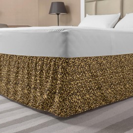 Ambesonne Leopard Bedskirt, Illustration of Continuous Animal Print Random Blemishes Spots, Bedroom Decor Wrap Around Elastic Bed Skirt Gathered Design, King, Pastel Camel