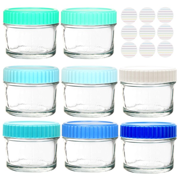 Youngever Glass Baby Food Storage, 4 Ounce Stackable Baby Food Glass Containers with Airtight Lids, Glass Jars with Lids, 8 Coastal Colors (8 Pack)