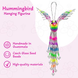 Mia Jewel Shop - Hummingbird Decor Hanging Figurine | Bird Figurines Home Decor | Ornament Czech Glass Seed Bead Decorative Hanging Ornaments - Handmade Decoration (Silver/Neon-Multi)