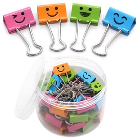 Coideal Smiling Binder Paper Clips - 40 Pcs 19mm Mini Colored Metal Fun Clip Clamps with Cute Smile Face Assorted Color for Office (0.75 inch, Small)