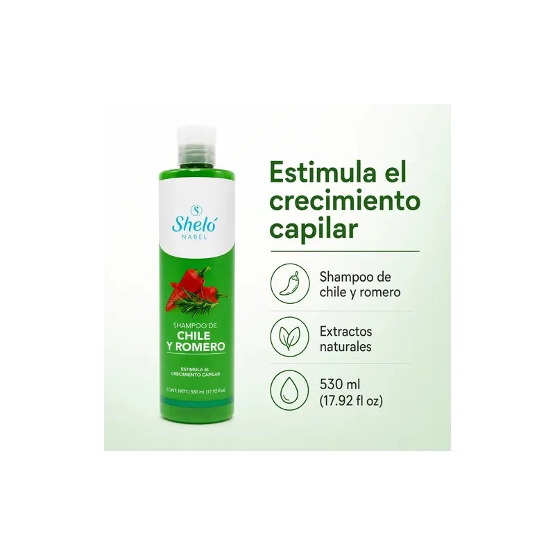 Shelo Shampoo Chile Y Romero Crece Cabello Caida Suaviza 530mL