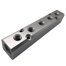 5 Way Pneumatic Manifold Air Distribution Block, G1/2 Supply Port, G1/4-Inch Output Port, Aluminum Alloy