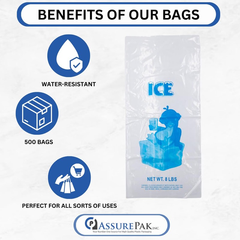 8LB Ice Storage Bags – 500 Bags - 10"x20" -