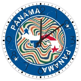 12 Inch Silent Non-Ticking Wall Clocks Battery Operated Panama Wooden Wall Decor for Patio National Flag Nautical Gifts Decorative Round Wooden Wall Clock Vintage for Exercise Room Restroom