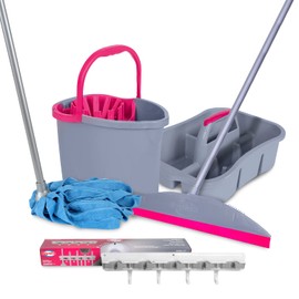 REYNERA Kit Balde con Exprimidor Colgador Organizador Mop Jalador de Agua y Tool Caddy Somos la Mejor Opción en Soluciones de Limpieza para Tu Hogar