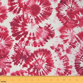 Feelyou Tie Dye Fabric by The Yard, Boho Trippy Swirl Upholstery Fabric, Bohemian Gypsy Outdoor Fabric, Reupholstery Fabric for Chairs, 3 Yards, Red White