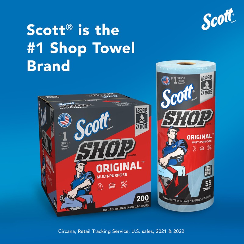 Scott Shop Original Blue Towels (75130), 9.4"x11" Cloth-like Paper Towel