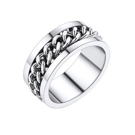 PROSTEEL Meditation Ring Punk Stainless Steel Jewelry Cuban Link Chain 8mm Size 10 Fidget Spinner Ring For Men