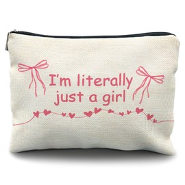 Likjad Coquette Pink Bow Makeup Bag, Preppy Pink Cosmetic Bags for Women, Coquette Stuff, Girly Makeup Pouch, I'm Literally Just a Girl Preppy Zipper Pouch
