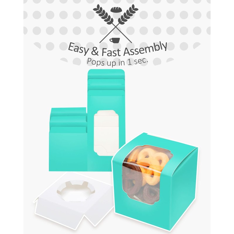 qiqee Mint Blue Cupcake Boxes Individual Cupcake Container 60pcs 3.5"