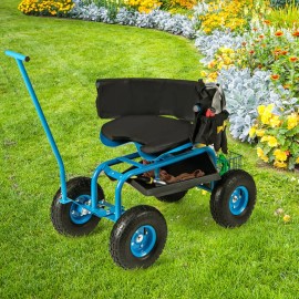 1pc Height Adjustable Swivel Seat Rolling Garden Cart with Storage Basket Utility Cartcolor: Blue Color