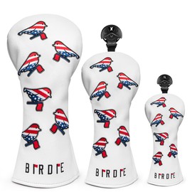 Golf Wood Head Covers Driver Cover 3 Wood Headcover Hybrid Head Covers Embroidery White USA American Flag Birdie Design Golf Club Headcovers Leather Hand-Made Wood Head Cover for All Golf Wood Clubs