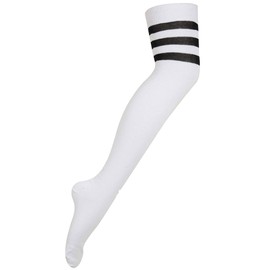 New Womens White Contrast Stripe Cotton Casual Long Ladies Sport Striped Stetch Overknee Socks One Size Black